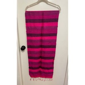 Silk Scarf Pink Purple Stripe Fringe Accent 100% Thai Silk NWOT